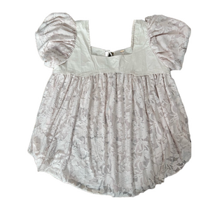 FREE PEOPLE Sunrise To Sunset Top Size L In Champagne Dream Short Sleeve Lace